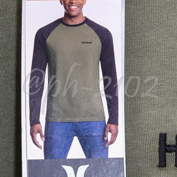 Hurley Men's Raglan Long Sleeve Tee GREEN/GRAY XL‎ XXL - Picture 5 of 6